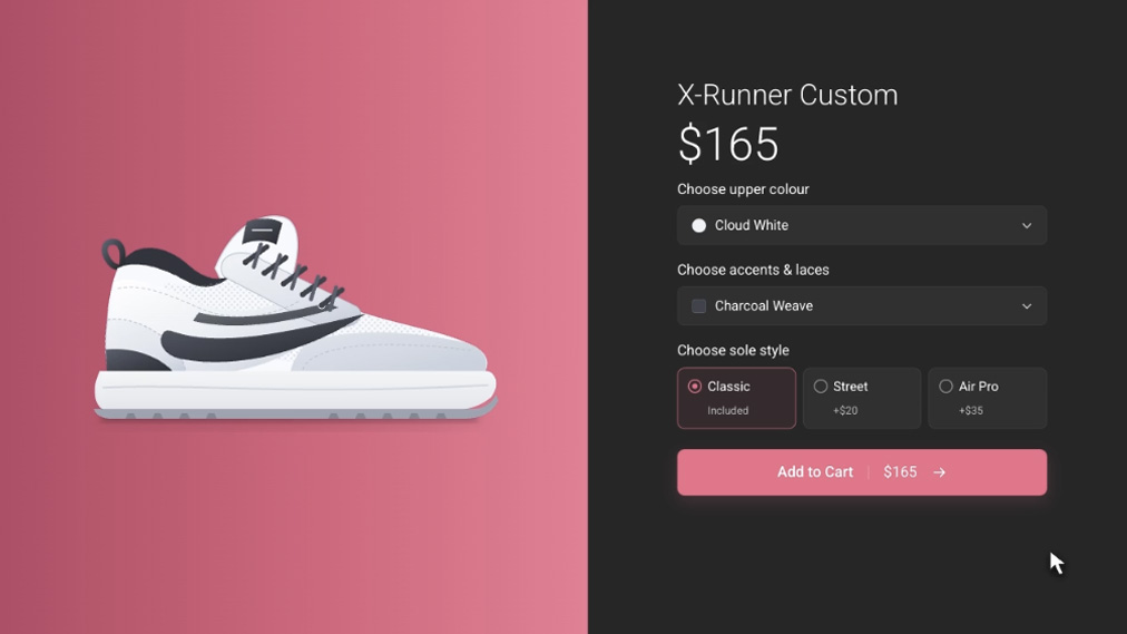 WooCommerce product builder configuring a custom trainer